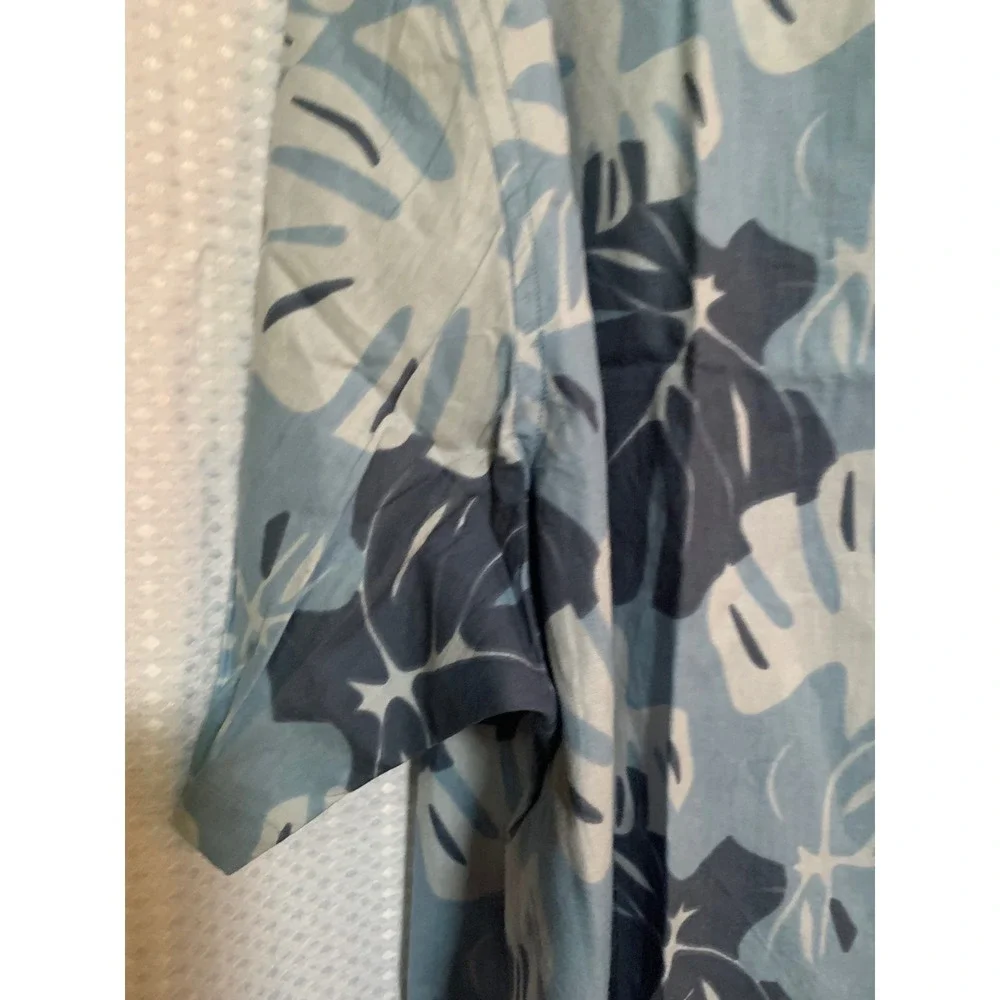 Real Essentials Mens 4XT Blue Monstera‎ Leaf Tropical Cotton Button Down Shirt